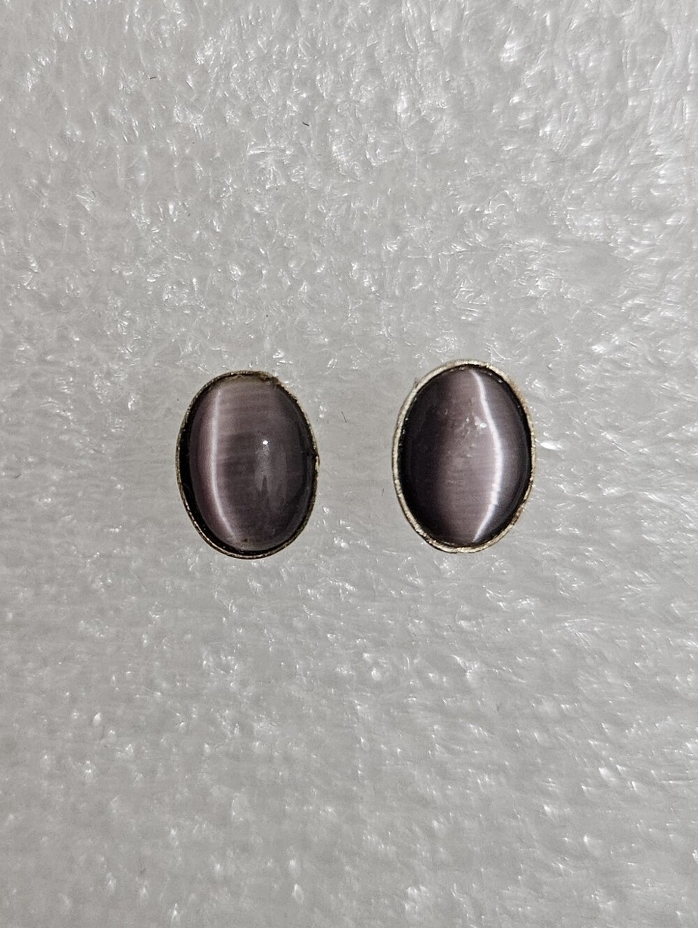 Sterling silver 925 CAT'S EYE Dark Gray Star Quartz Earrings Vintage new 8x6 mm